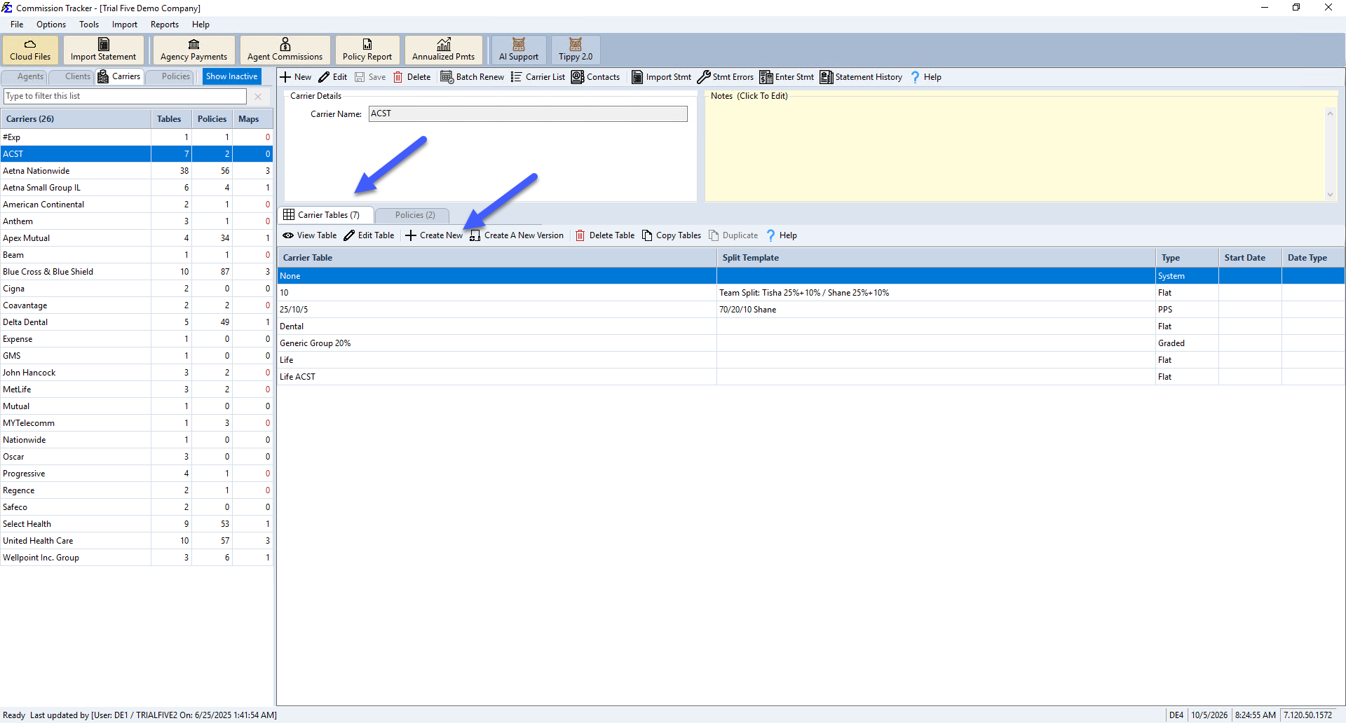 Create New Carrier Commission Table