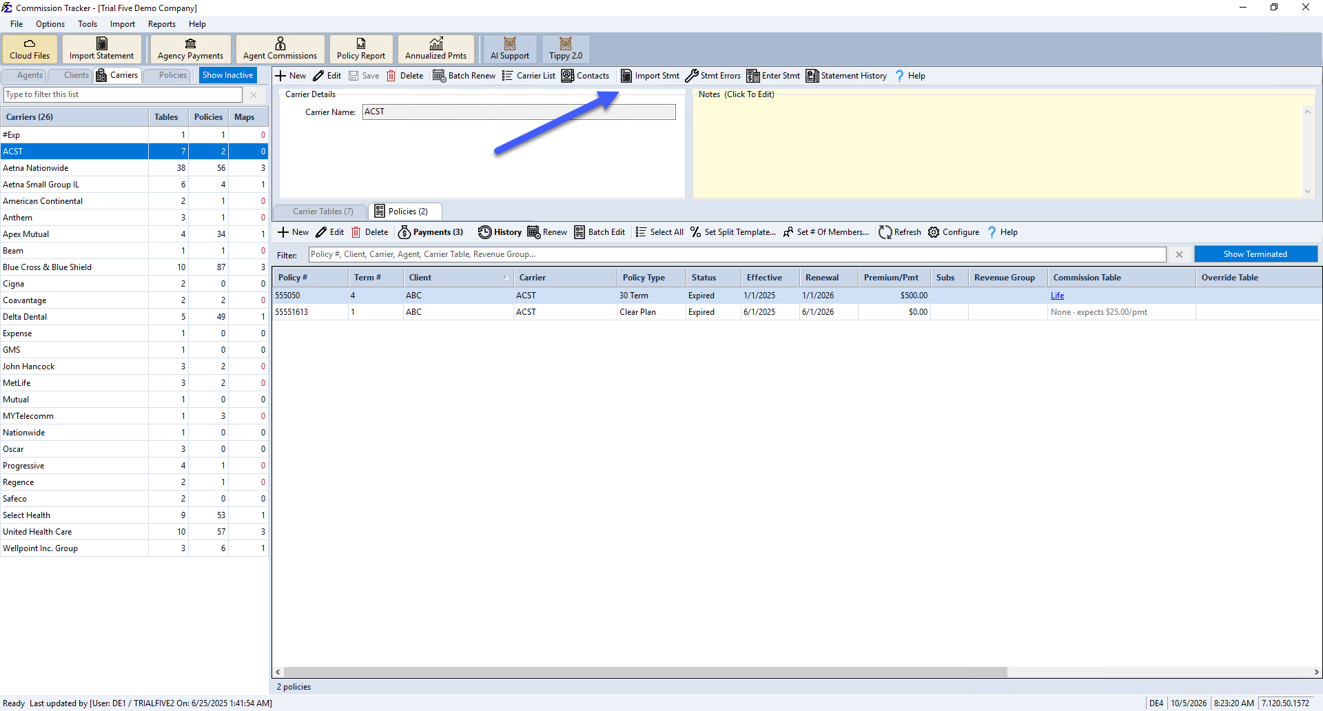 Import Carrier Statement