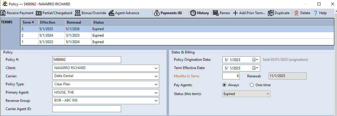 6 Month Policy Example