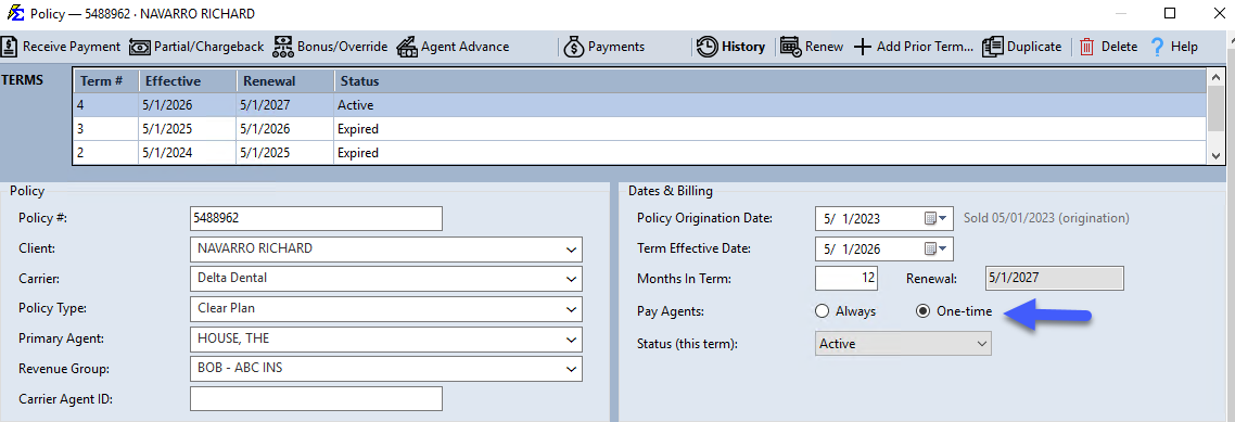 Pay Agents One-time Setting