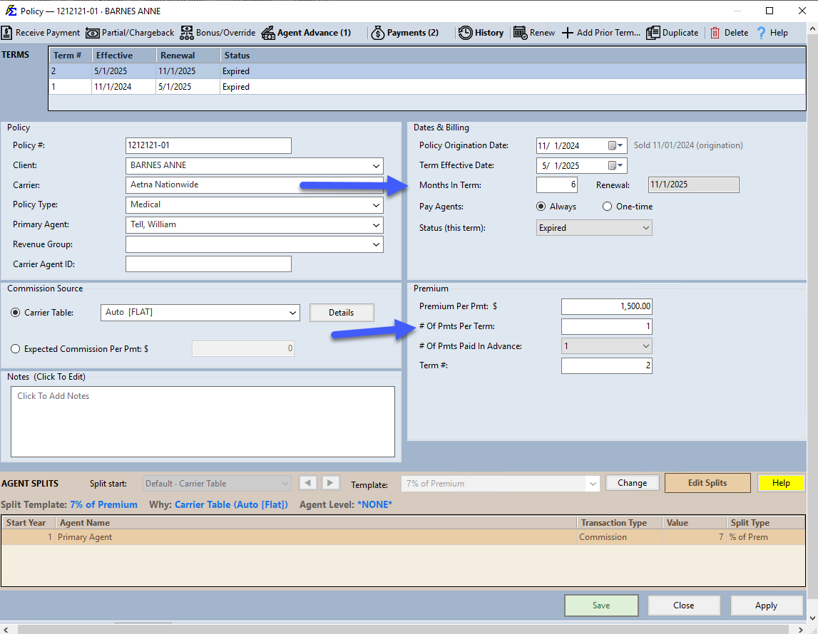 Policy Payment Settings