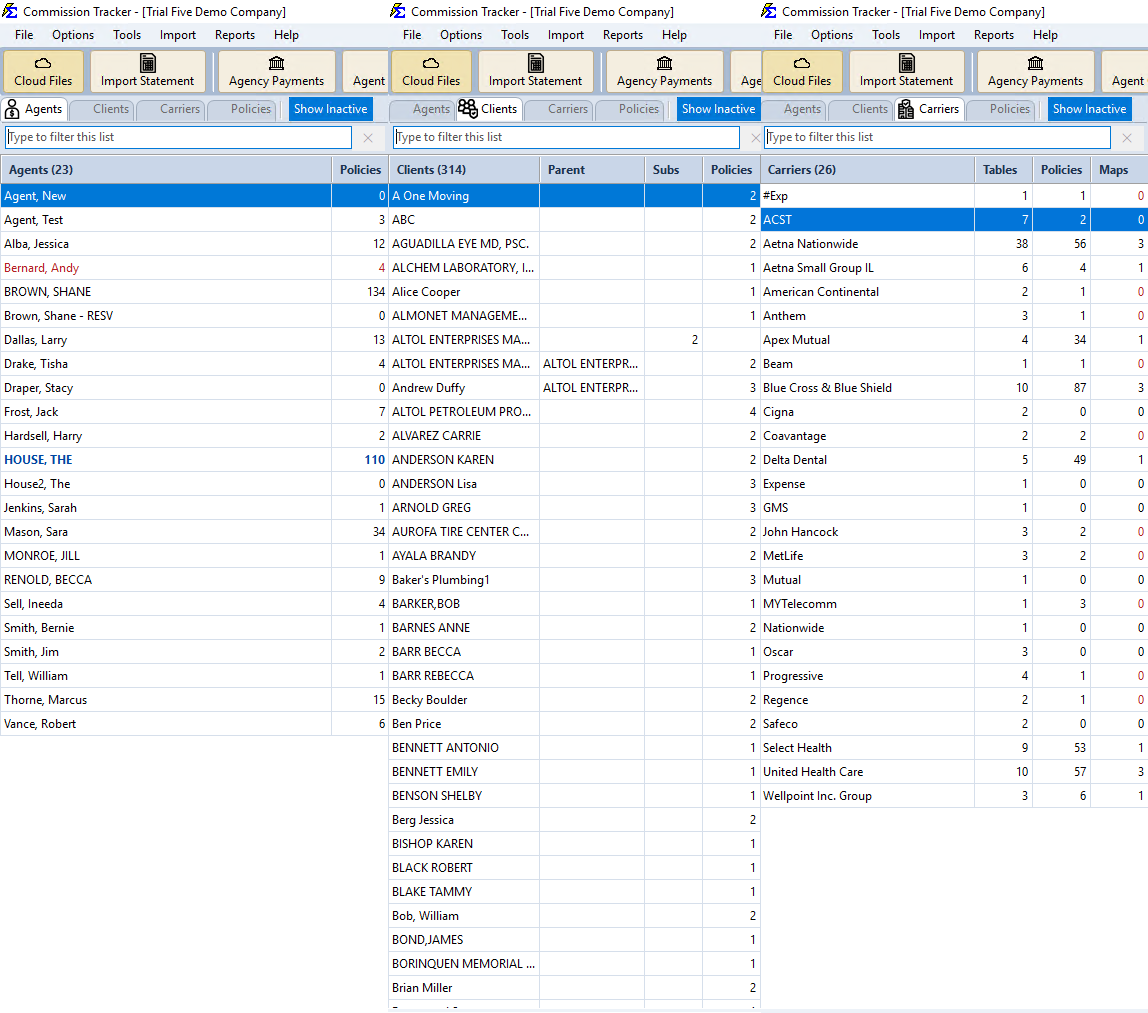 Policy List Interface
