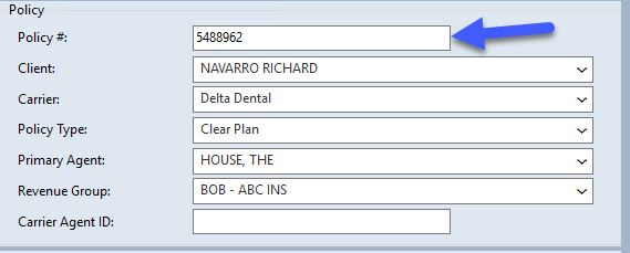 Policy Number Field