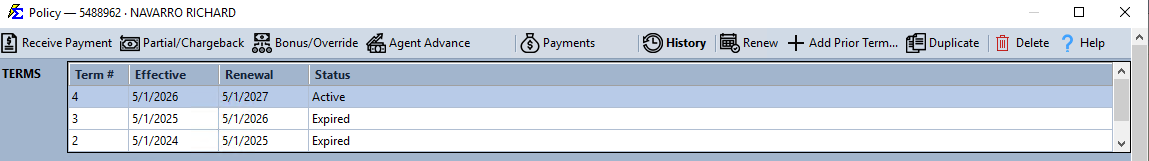 Policy Term Status Example
