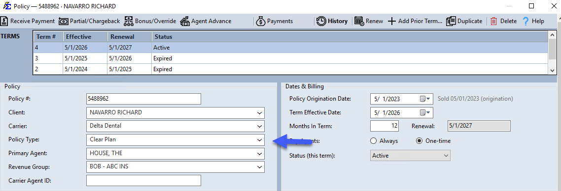 Policy Screen Selection