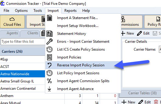 Import Menu
