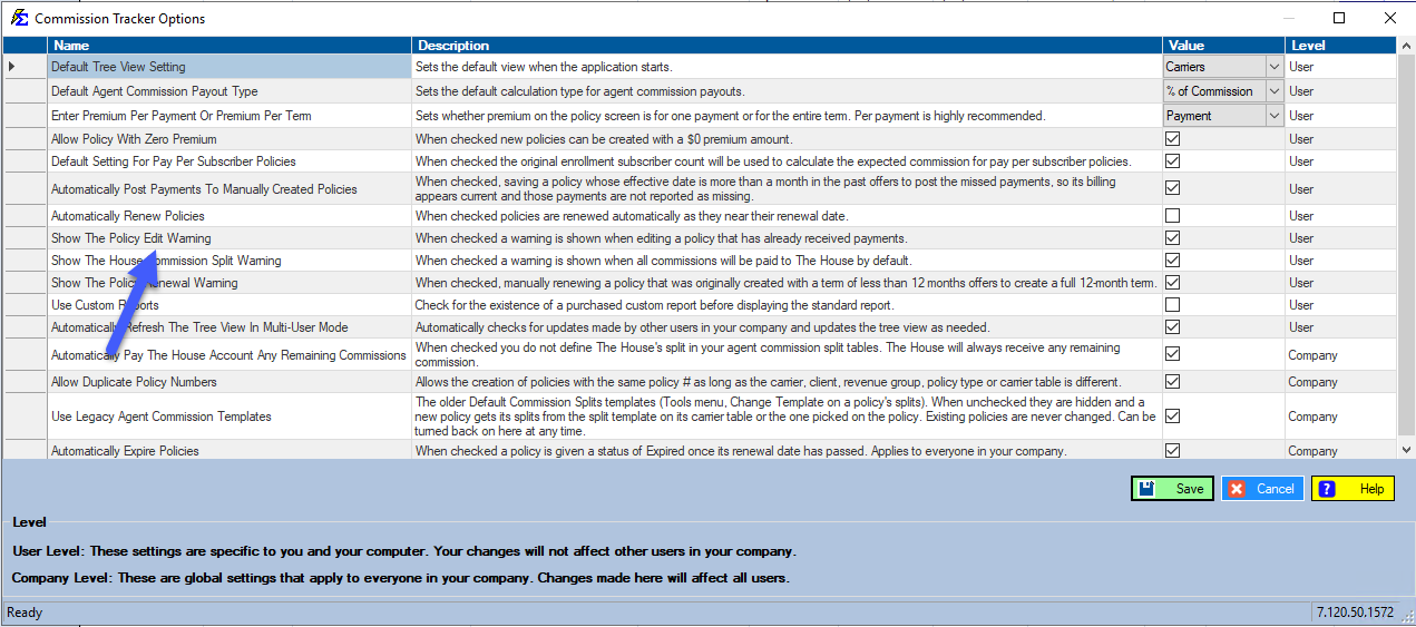 Show The Policy Edit Warning in Options