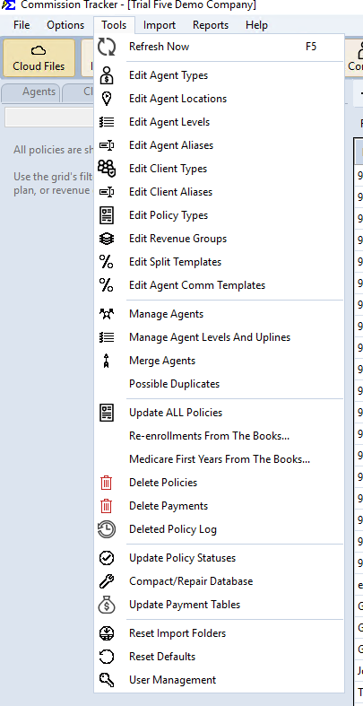 Tools Menu