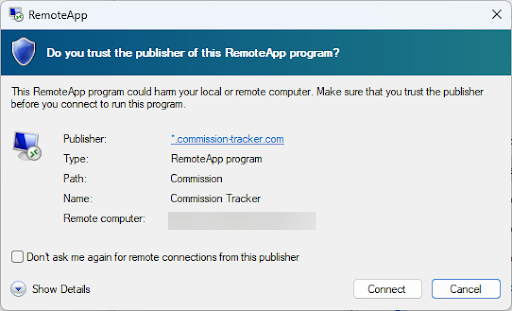 Publisher Security Warning