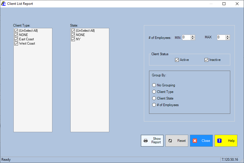 Report Filter Parameters