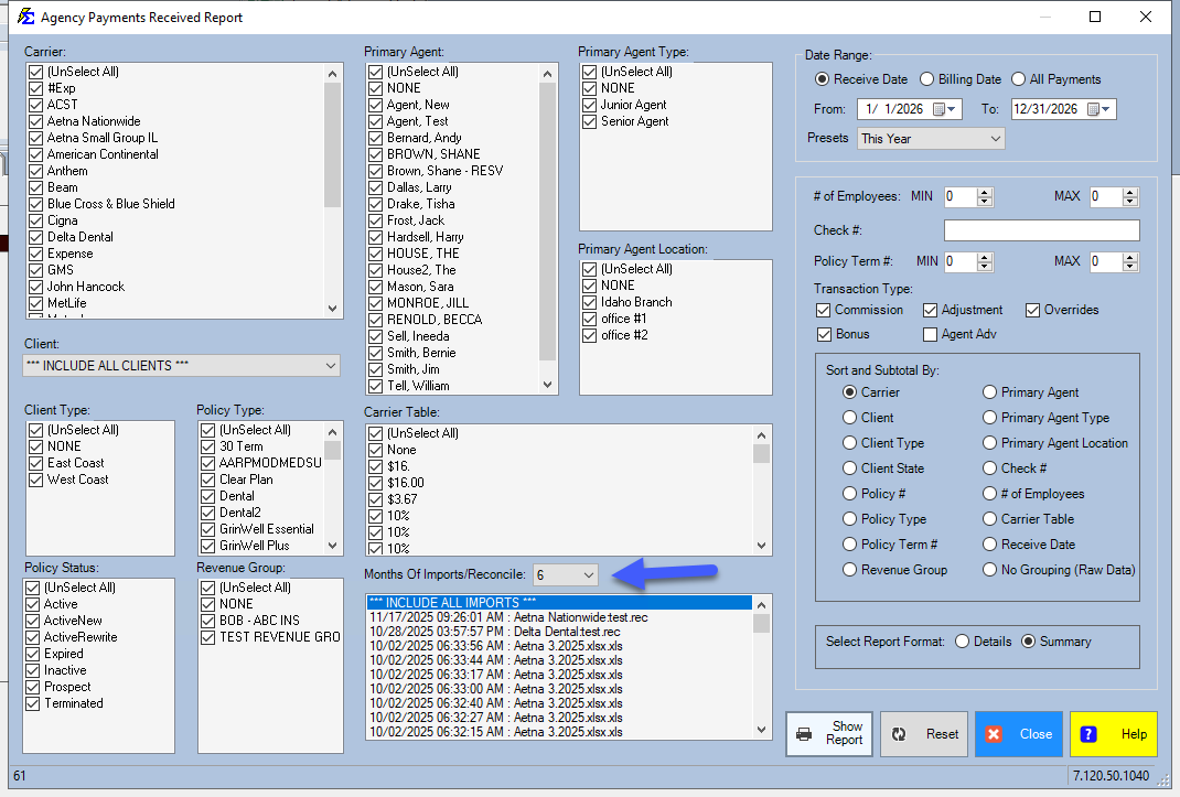 Agency Payments Received Historical Sessions