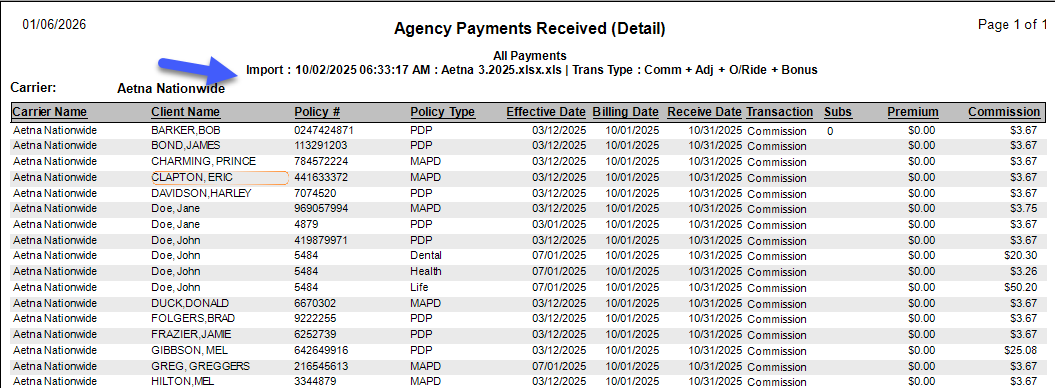 Agency Payments Received Export Options