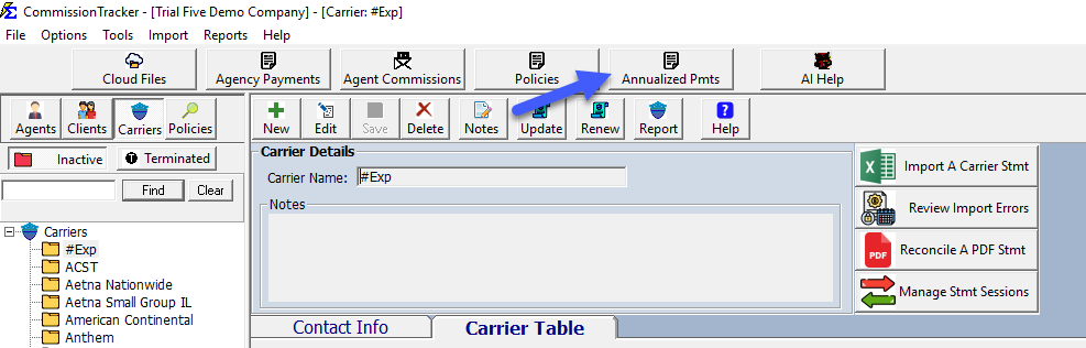 Agency Payments Received Annualized Settings