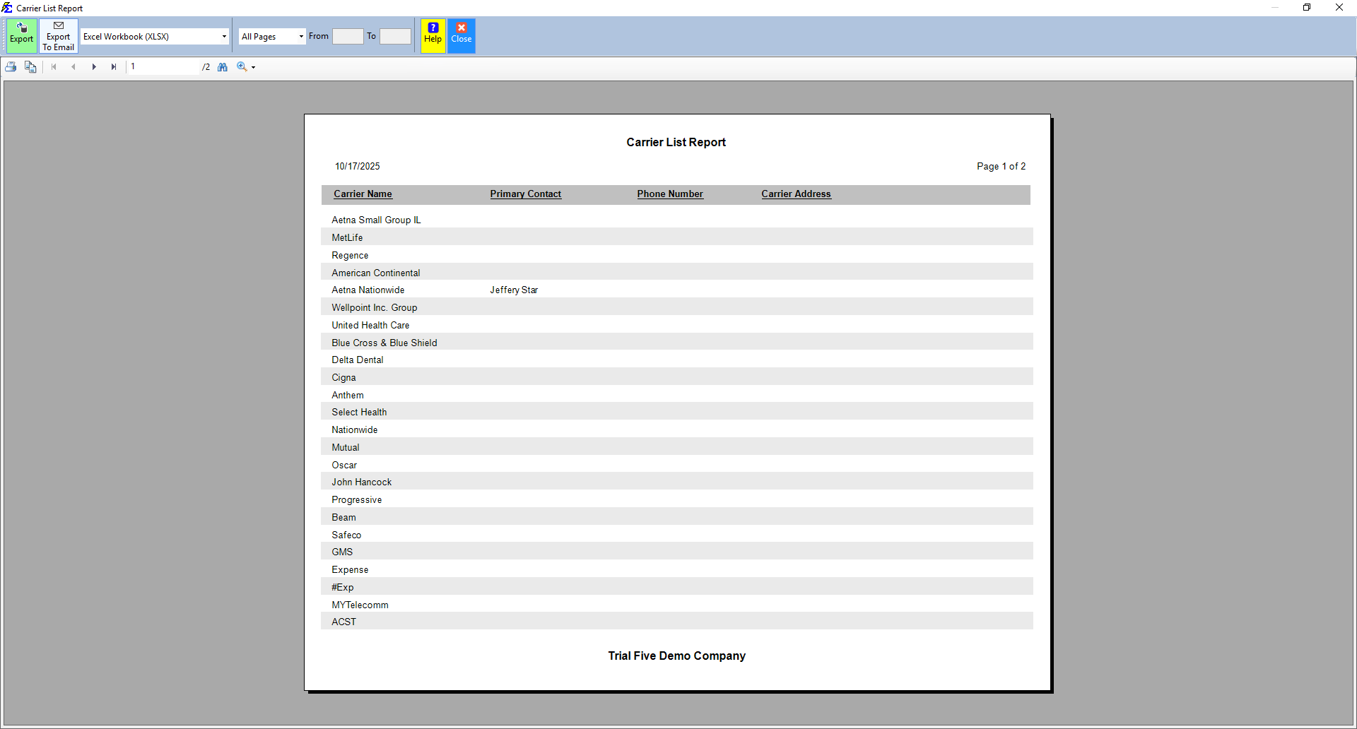 Carrier List Results Preview