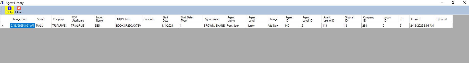 Agent History Log View