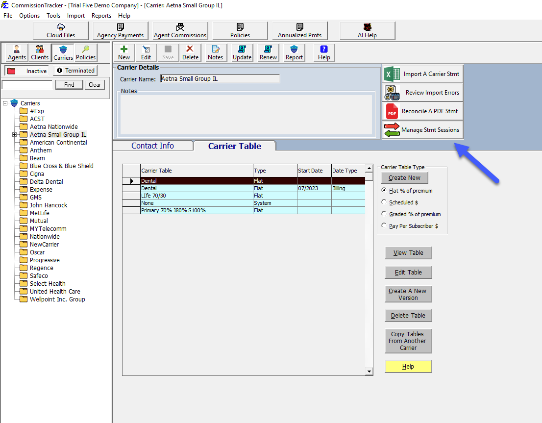 Manage Import or Reconcile Session