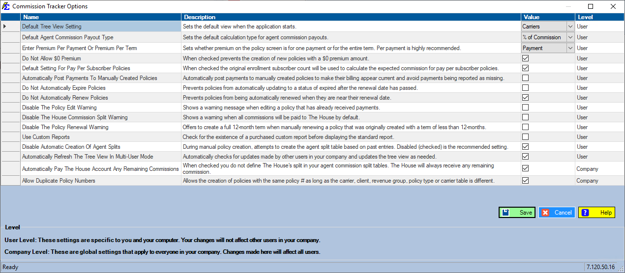 Options Menu Interface